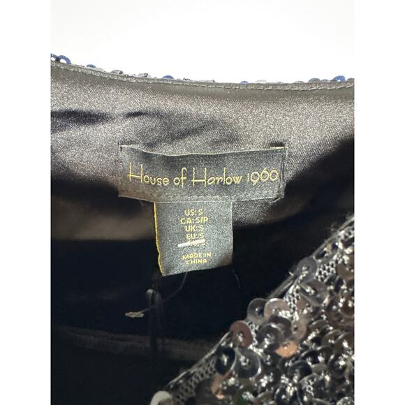 Brand New House of Harlow Sequined Black Satin Slip Dress Small Midi - Picture 6 of 10